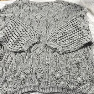 Hand knit lace tunic pullover gray dressy fancy party‎ elegant unique lacey